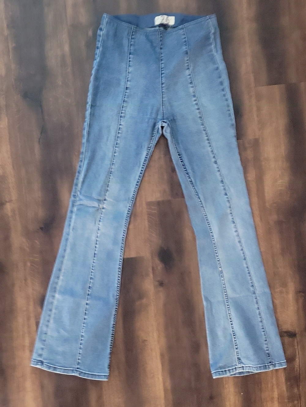 We The Free People High Rise Flare Jeans with Vertical Seams